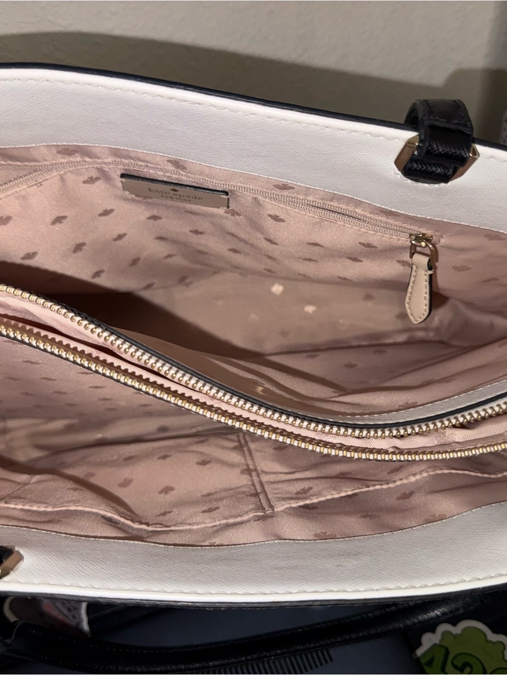 kate spade Beige, White & Black Leather Tote - Picture 10 of 16